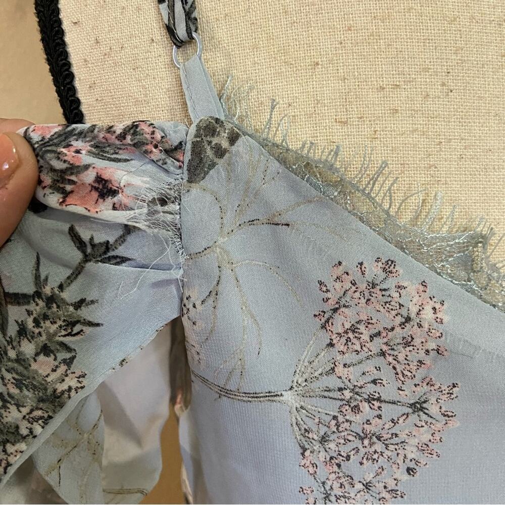 NWOT Lulus Verona Light Blue Floral Print Off-the-Shoulder Lace Dress - Picture 10 of 10
